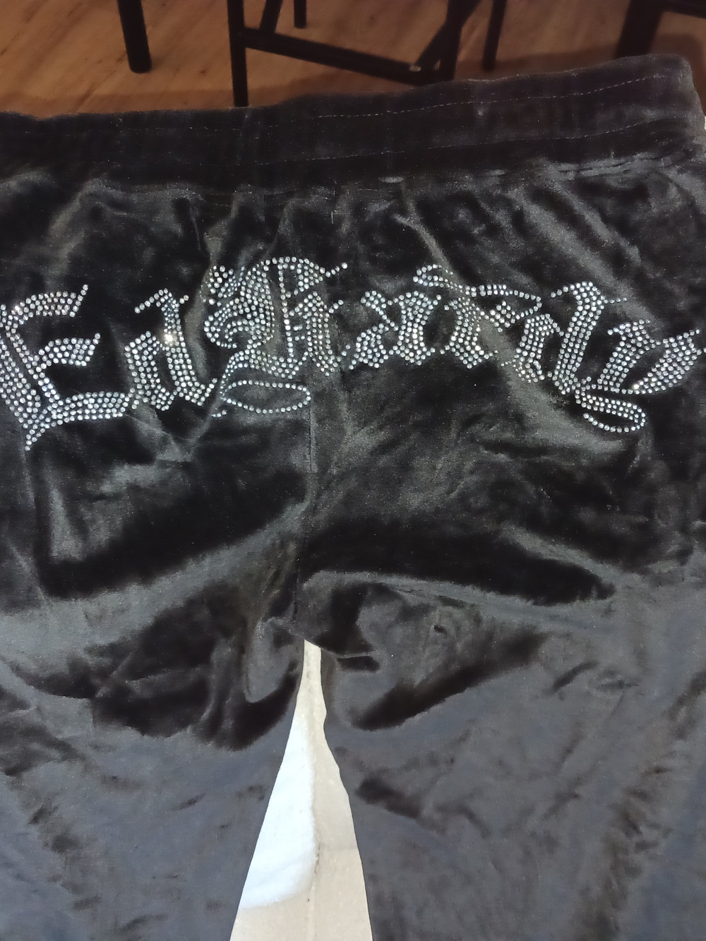 Ed Hardy Black Velour Joggers with Rhinestone Script